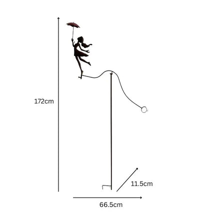 Girl w Red Umbrella Spinner / Balancing Garden Stake 172cm