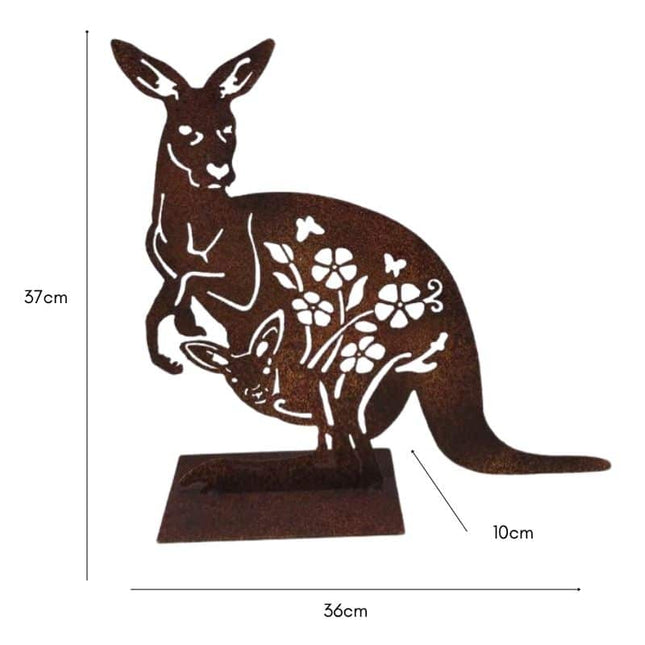 Laser-Cut Kangaroo + Baby On Stand 37cm
