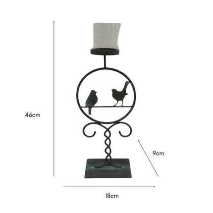 Pillar Candleholder w 2 Birds 46cm