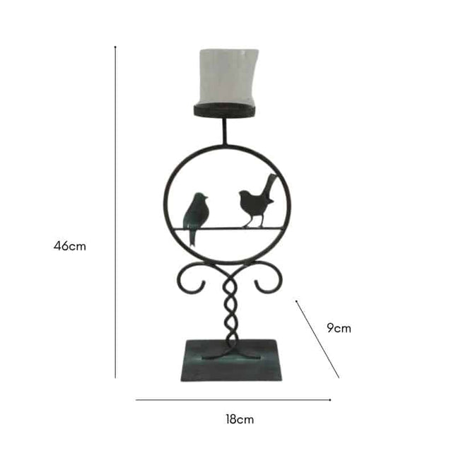 Pillar Candleholder w 2 Birds 46cm