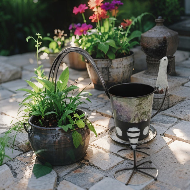 Black + White Chook w Design Planter 32cm