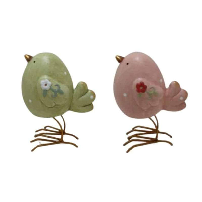 Set 2 Asst Green + Pink Birds 13cm