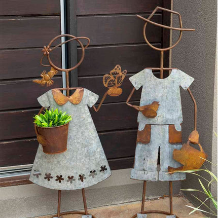 Set 2 Farm Kids - Girl W Pot Planter Assorted 30x80cm