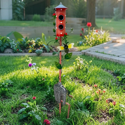 Colourful Birdhouse Stake w Gardenfork 91cm