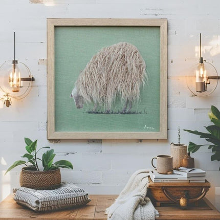 Long Haired Hand-Made Sheep Framed Canvas Wall Art 40cm