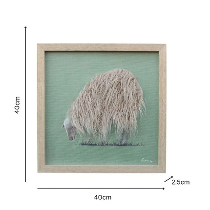 Long Haired Hand-Made Sheep Framed Canvas Wall Art 40cm