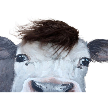 Curious Cow w Artificial Hair Framed Canvas Wall Art 60cm