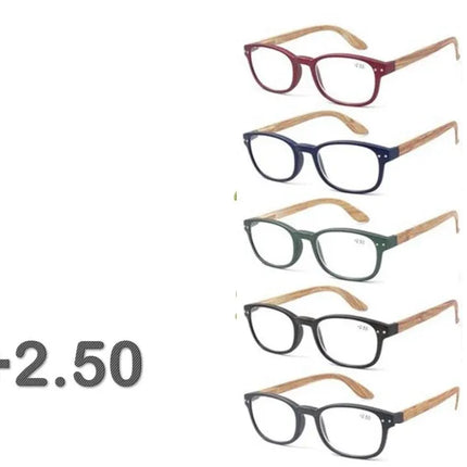 Bulk 24 Bamboo Look Arm Reading Glasses +2.5