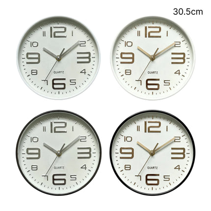 Bulk 12 Plastic Round Wall Clock 30.5cm 4 Asst