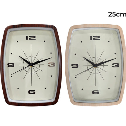 Bulk 12 Plastic Rounded Rectangle Wall Clock 2 Asst