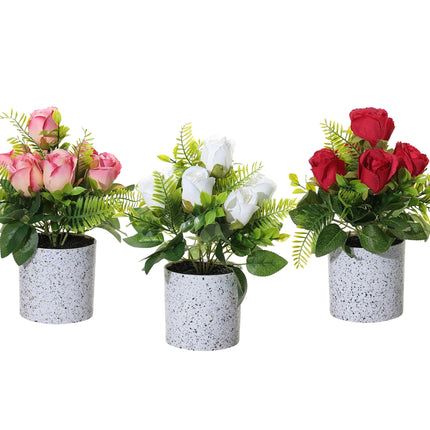 Set 3 Artificial Rose in Pot 10x25cm