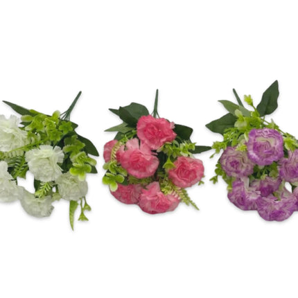 Bulk 24 Artificial Carnation Flower Bunch 30cm 3 Asst
