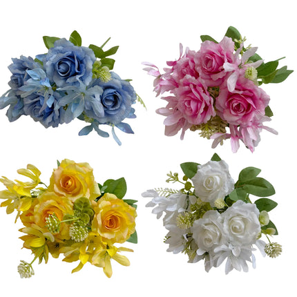 Bulk 24 Artificial Premium Rose Bunch 4 Asst