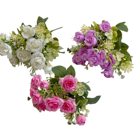 Bulk 24 Artificial Premium Mini Rose Bunch 3 Asst