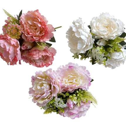 Bulk 12 Artificial Premium Peony Flower Bunch 3 Asst