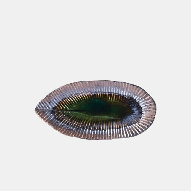 Plate Leaf Shape 21.5x10.5cm Midori Ridge Glaze