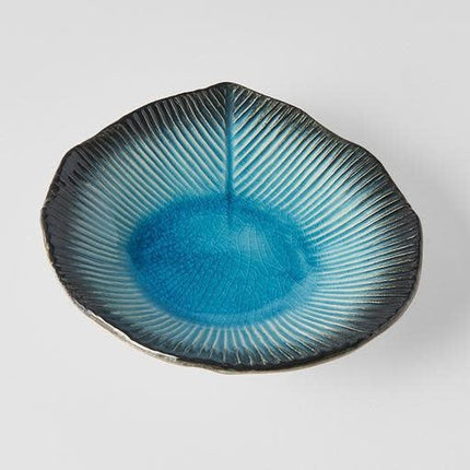 Plate Leaf Shape 16cm Sky Blue Glaze