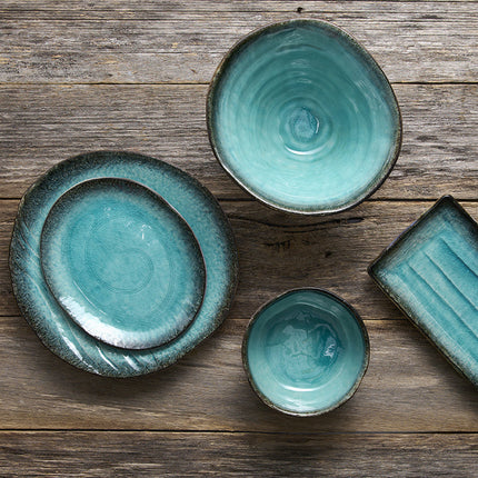 Plate Leaf Shape 16cm Sky Blue Glaze
