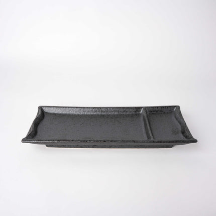 Sashimi Plate Inbuilt Sauce Dish 25cm Black Bamboo Glaze