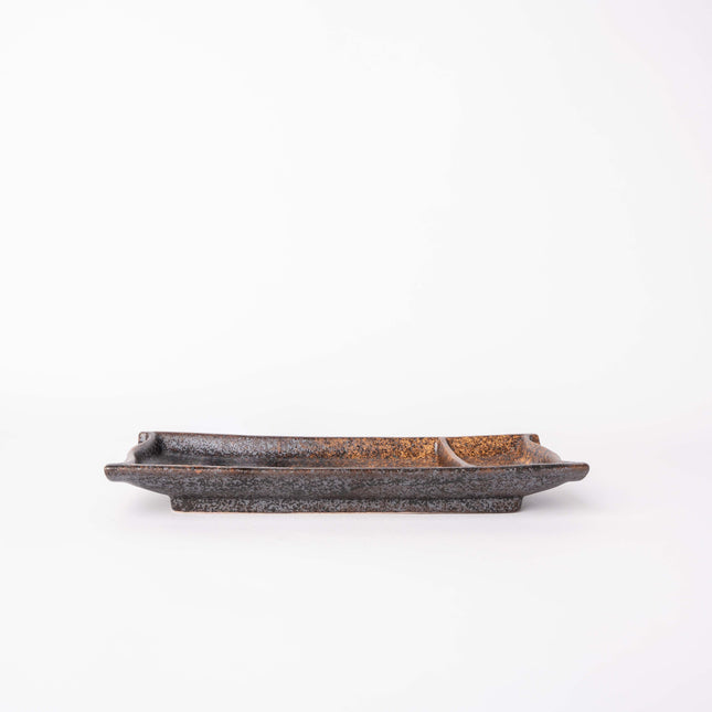 Sushi Plate Inbuilt Sauce Dish 21cm Mottled Earth Glaze