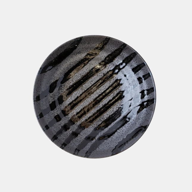 Pasta Bowl Flat 23cm Black Stripes On Gunmetal Glaze