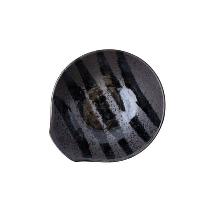 Bowl with Handle 13cm Black Stripes On Gunmetal Glaze