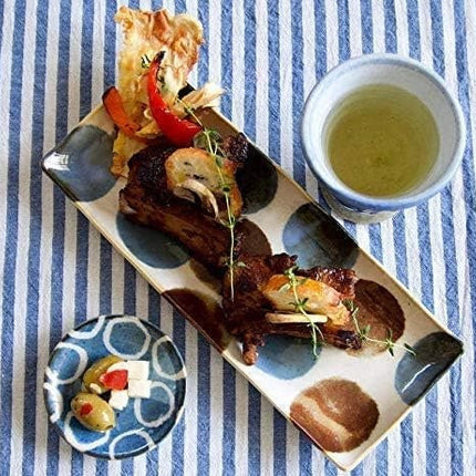 Sashimi Plate 27cm Brush Blue Spot Glaze