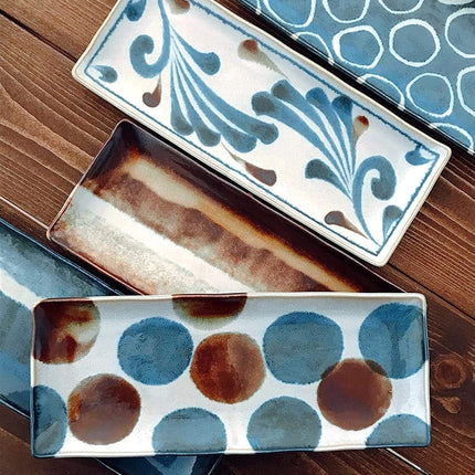 Sashimi Plate 27cm Brush Blue Spot Glaze