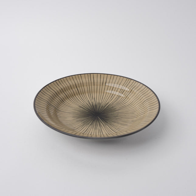 Bowl Shallow Flat Based 20cm Green Converging Line Glaze