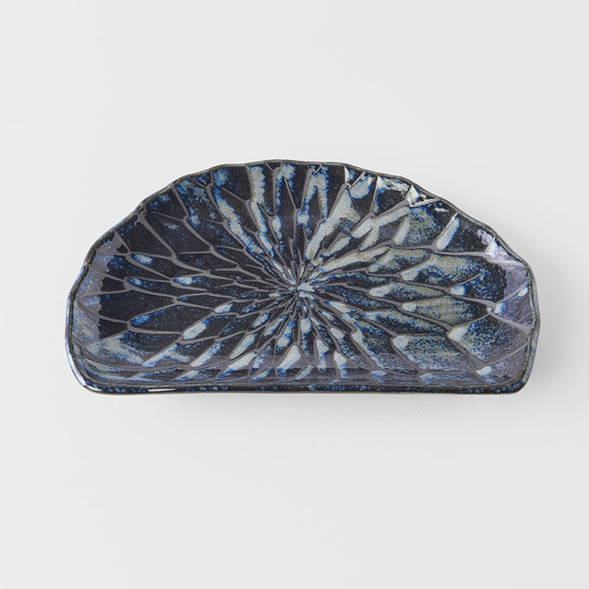 Plate D Shaped 21cm Indigo Blue Design