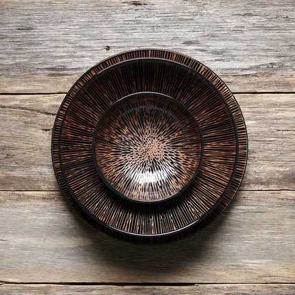 Plate 28cm Bronze Converging Line Glaze
