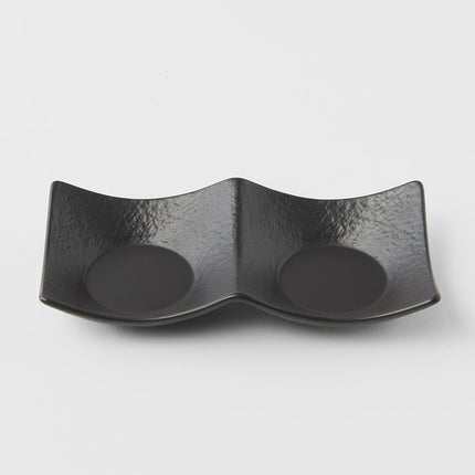 Two Section Sauce Dish Matt Black Glaze