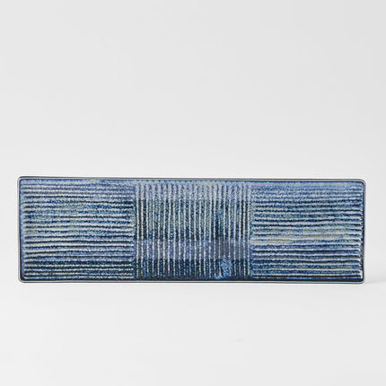 Plate Rectangular 33x10cm Lines Dark Blue Glaze