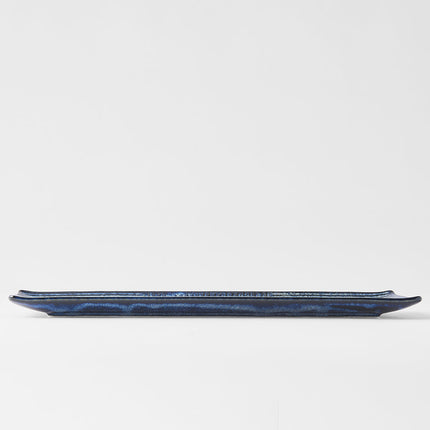 Plate Rectangular 33x10cm Lines Dark Blue Glaze