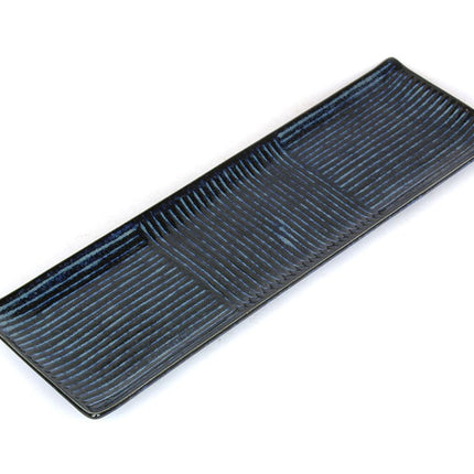 Plate Rectangular 33x10cm Lines Dark Blue Glaze