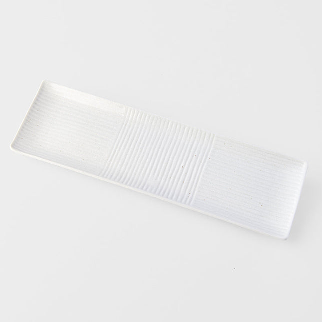 Sashimi Plate 33cm Line Design White Glaze