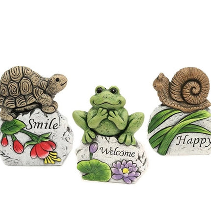 Set 3 Concrete Turtle Frog & Snail Garden Ornaments 13cm