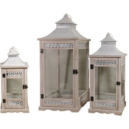 Set 3 Wooden Aegean Heritage Lanterns 77cm