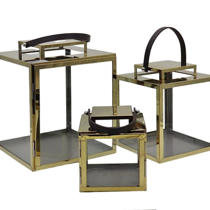 Bulk 4 Polish Gold Metal & Glass Lantern Sml 16x20cmh