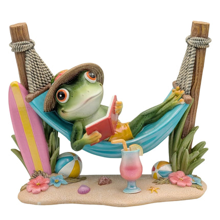Bulk 2 Polyresin Relaxing Frog in Hammock Decor