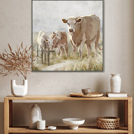 Cows In The Paddock Framed Canvas 80x80cm