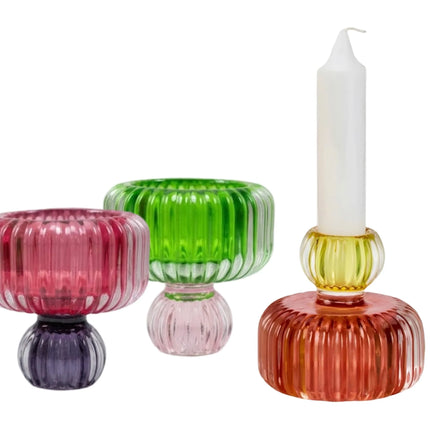 Bulk 24 Multicoloured Glass Candle Holder 7.5x7.5cm 4 Asst