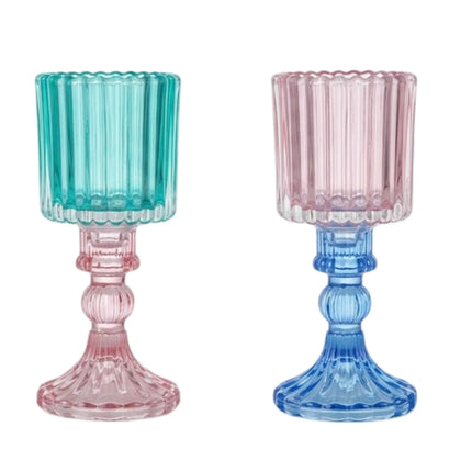 Bulk 12 Multicoloured Glass Candle Holder 7.5x7.5x17.5cm 2 Asst
