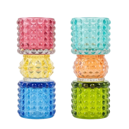 Bulk 12 Multicoloured Glass Candle Holder 7x7x18cm 2 Asst