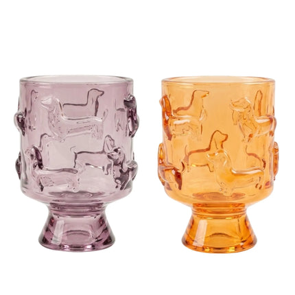 Bulk 24 Coloured Dachshund Glass Candle 7.7x7.7x10.5cm 2 Asst