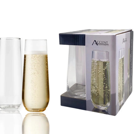 Bulk 12 Clear Stemless Champagne Glass Pack Of 4 280ml