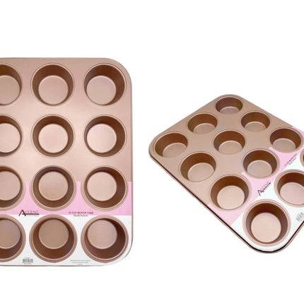 Bulk 12 Rose Gold Muffin Tray 12 Cup 35x26.5x3cm