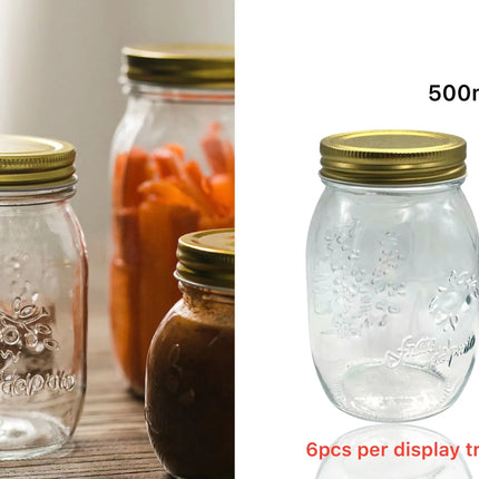 Bulk 36 Glass Jar W Metal Lid 500ml 8.2x13.5cm