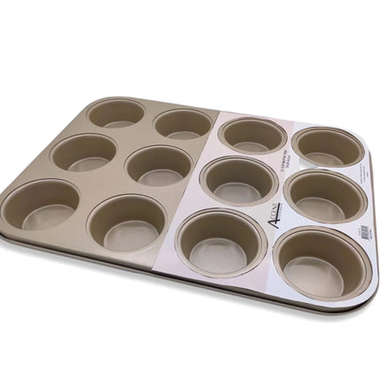 Bulk 12 Champagne Gold Muffin Tray 12 Cup 35x26.5x3cm