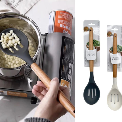Bulk 24 Accent Silicone Slotted Spoon 32x7cm 2 Asst